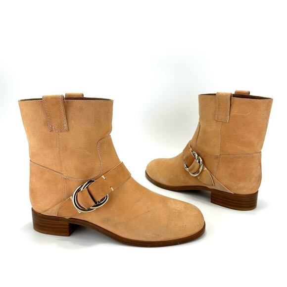 Frye Ricki Ring Strap Vintage Tan Moto Boot Sz 8.5 Leather Block Heel Bootie New - Picture 1 of 15